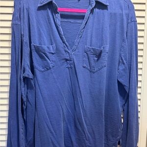 Vineyard Vines Blue V-Neck Cotton Shirt ~ XL